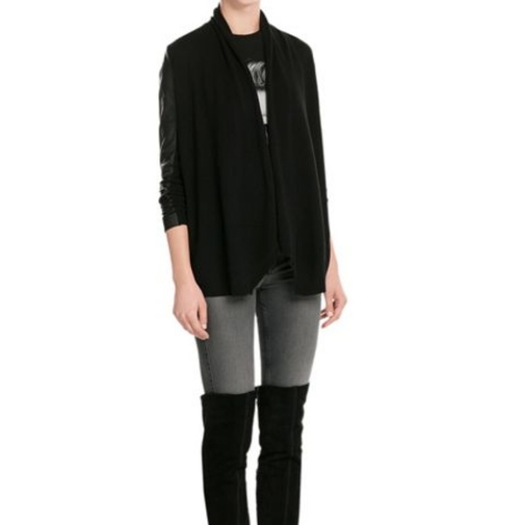 Kooples Merino Wool and Faux Leather Cardigan